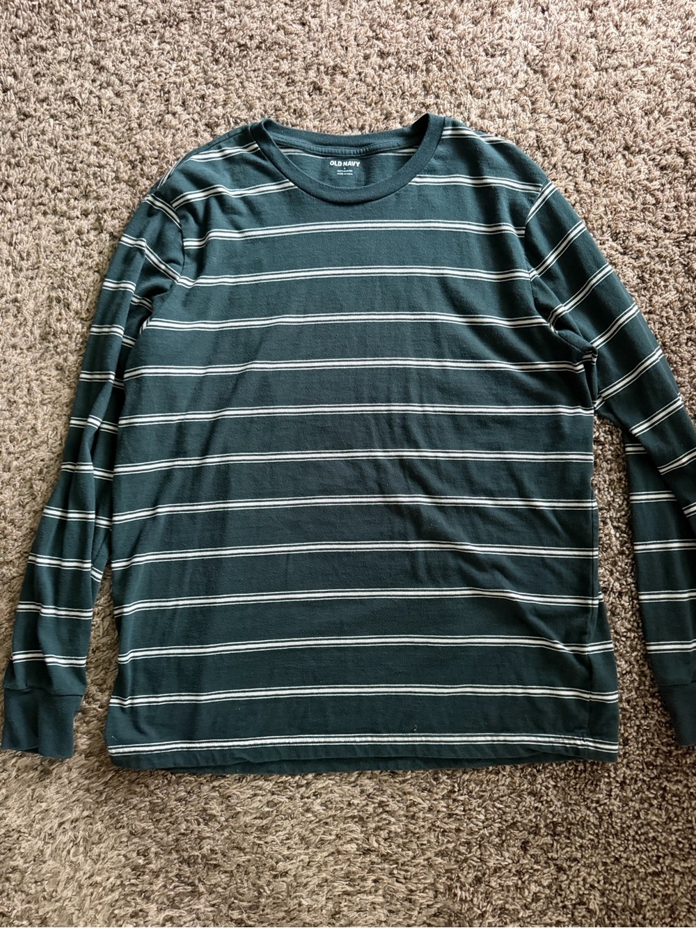 Old Navy Soft-Washed Striped Long Sleeve Tee - Dark Green/White - Large